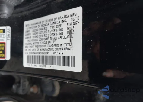 2013 Honda Cr-V Lx z USA, uszkodzony, nr VIN 2HKRM4H34DH607349